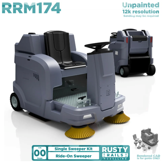Rusty Rails Modelling 'OO' gauge 3D printed Ride On Sweeper