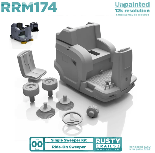 Rusty Rails Modelling 'OO' gauge 3D printed Ride On Sweeper